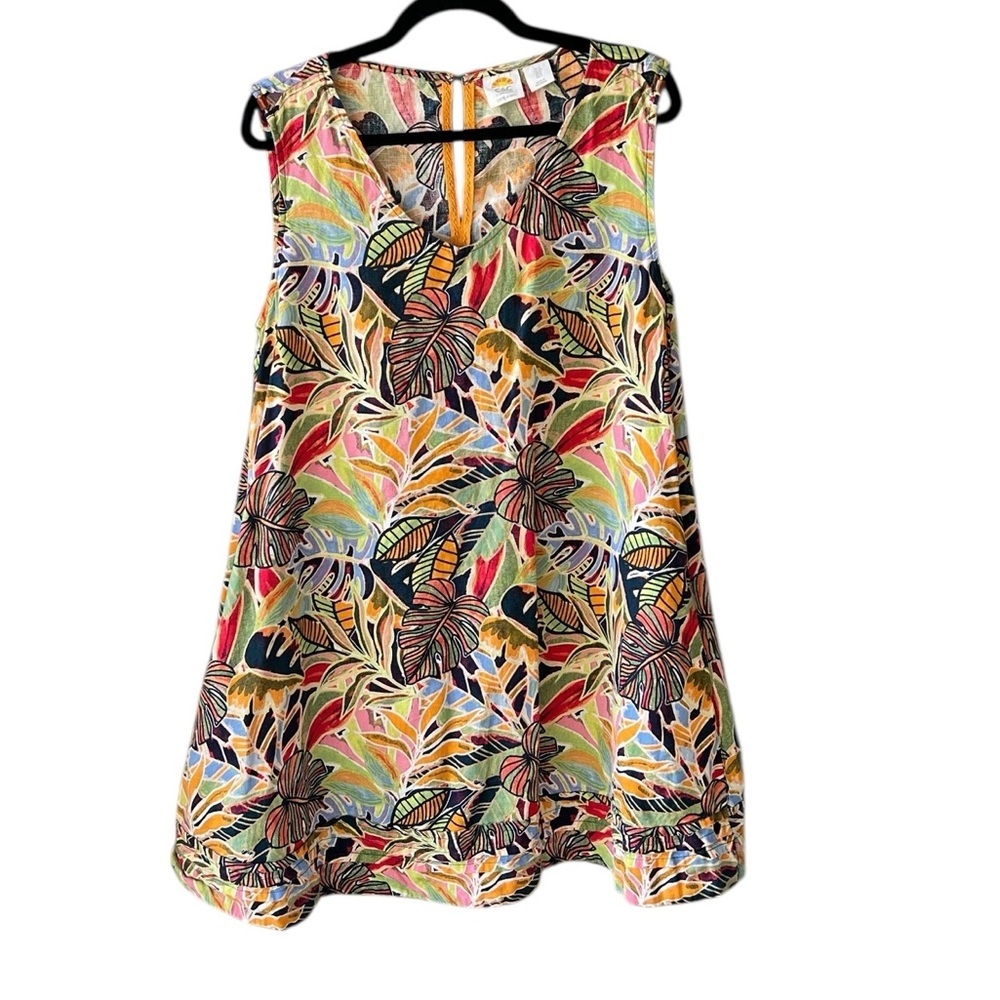 C&C California 100% Linen Shift Dress Tropical Vibrant Print A-Line